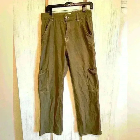 H&M Cargo Pants Women's‎ Size 8 EUR 40 Tan Khaki Utility Pockets 100% Cotton - Picture 1 of 4